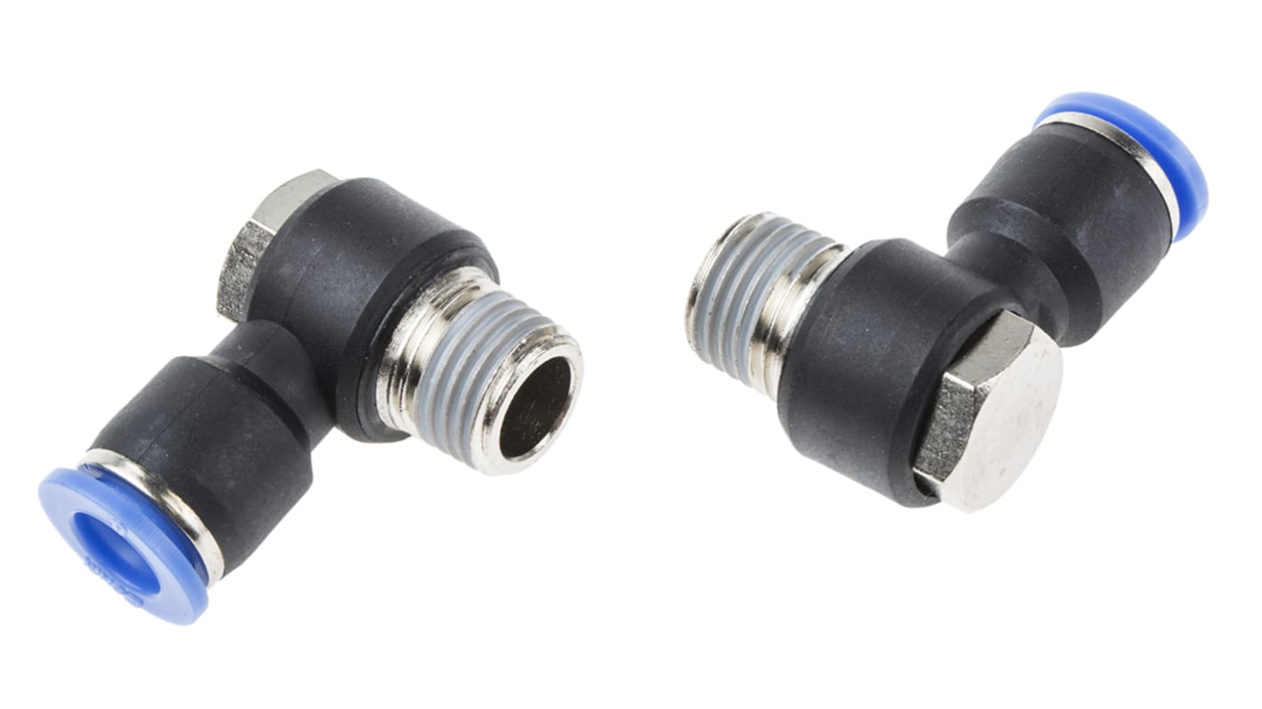 RS PRO Elbow Threaded Adaptor, R 1/4 Male to Push In 8 mm, Threaded-to-Tube Connection Style