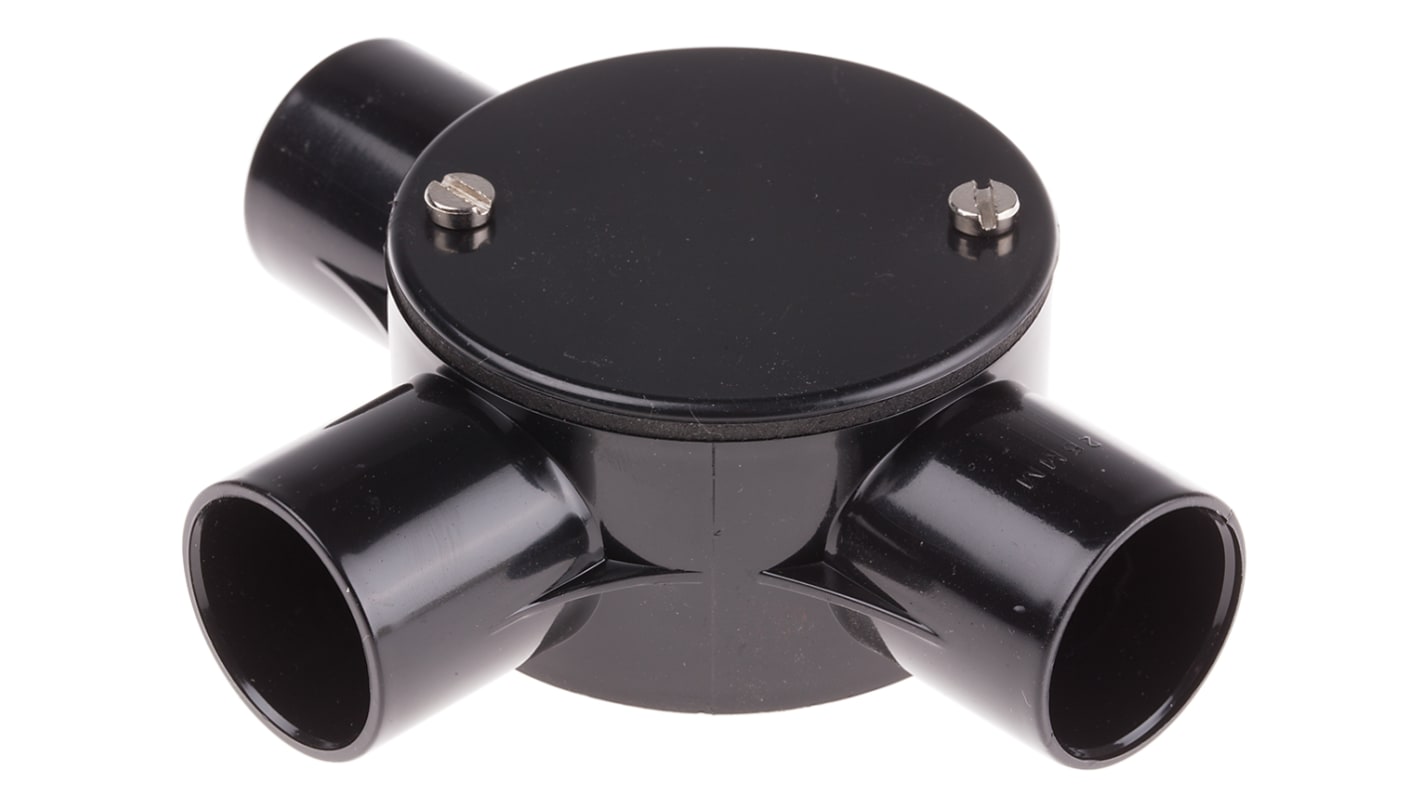 Raccordo per cavi RS PRO, Scatola a T a 3 vie in PVC, Nero, (Dia) 25mm
