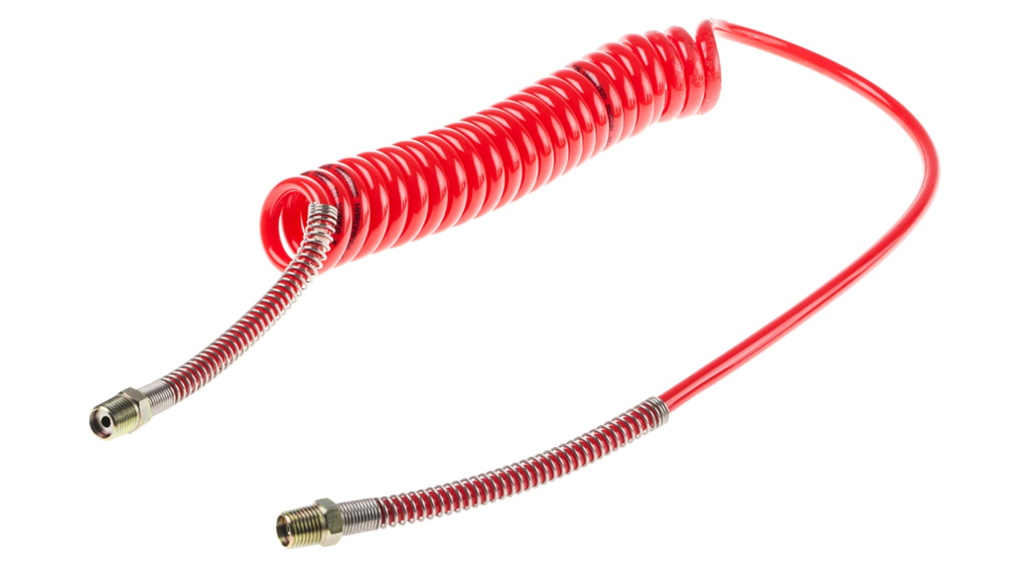 RS PRO CPC Polyurethan Spiralschlauch Rot mit 1/4-Zoll-BSPT-Außengewinde Anschluss, Innen-Ø 5mm x 2m, 10bar