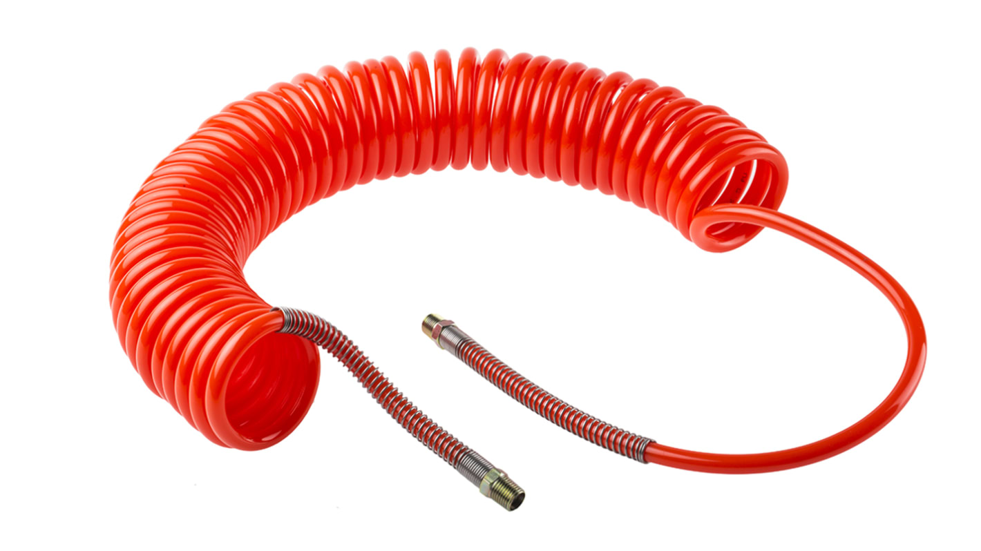 RS PRO CPC Polyurethan Spiralschlauch Rot mit 1/4-Zoll-BSPT-Außengewinde Anschluss, Innen-Ø 6.5mm x 6m, 10bar