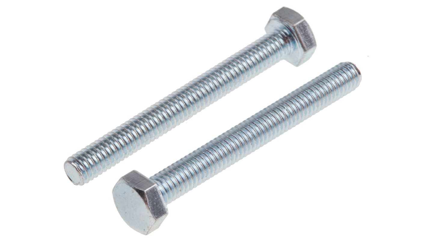 RS PRO Bright Zinc Plated Steel, Hex Bolt, M4 x 35.0mm