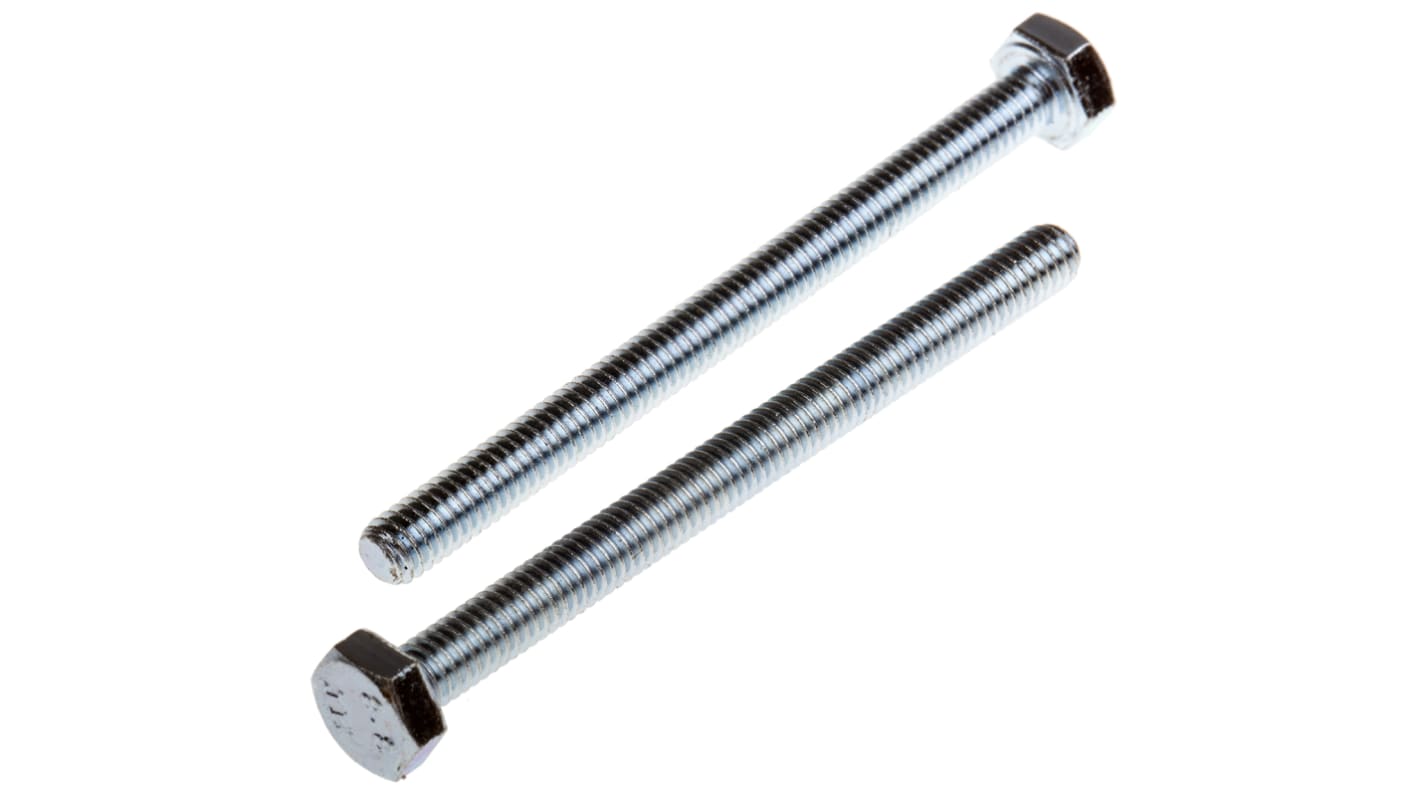 RS PRO Bright Zinc Plated Steel, Hex Bolt, M4 x 50.0mm