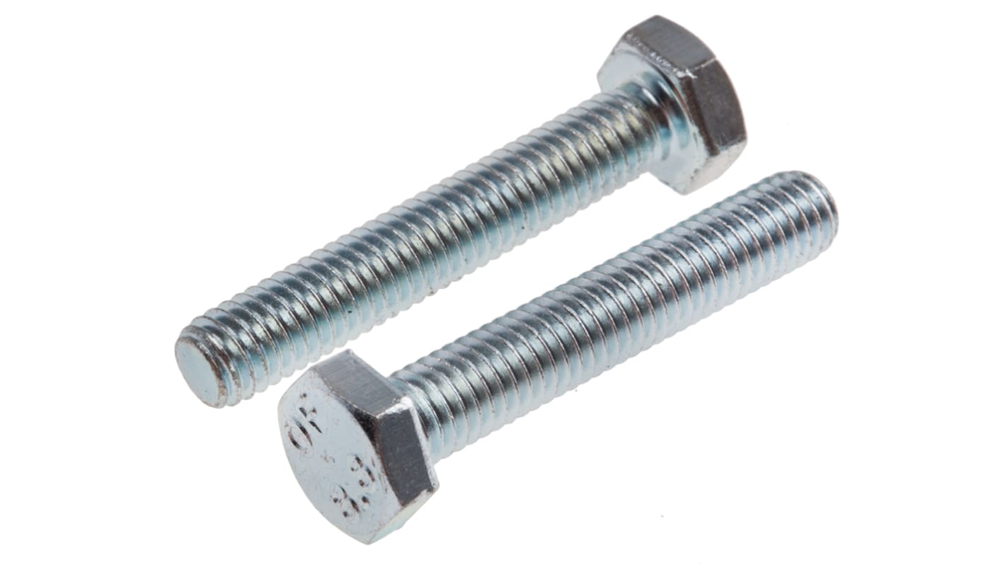 RS PRO Bright Zinc Plated Steel Hex, Hex Bolt, M6 x 35mm