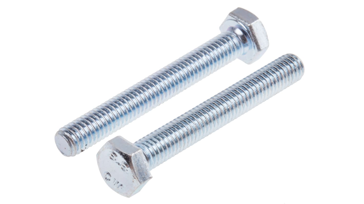 RS PRO Bright Zinc Plated Steel Hex, Hex Bolt, M6 x 45mm