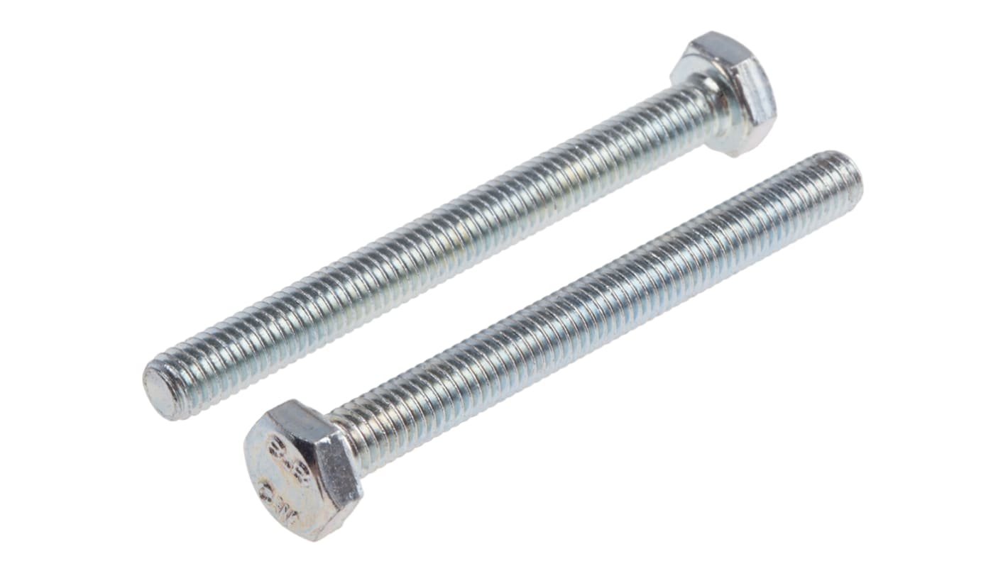 RS PRO Bright Zinc Plated Steel, Hex Bolt, M6 x 60.0mm