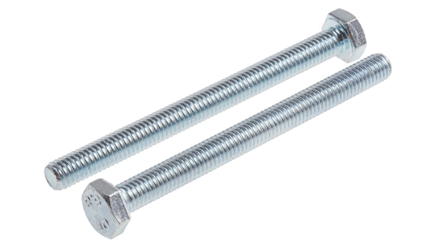 RS PRO Bright Zinc Plated Steel, Hex Bolt, M6 x 70.0mm