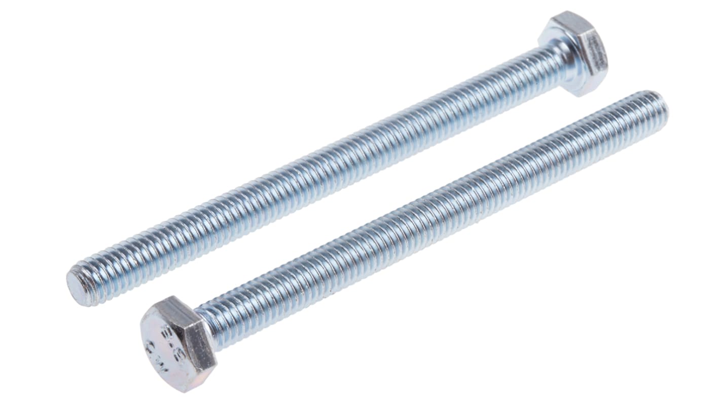 Śruba z łbem sześciokątnym gwint M6 75.0mm skok 1.0mm Stalowe Sześciokątny Powlekane jasnym cynkiem RS PRO