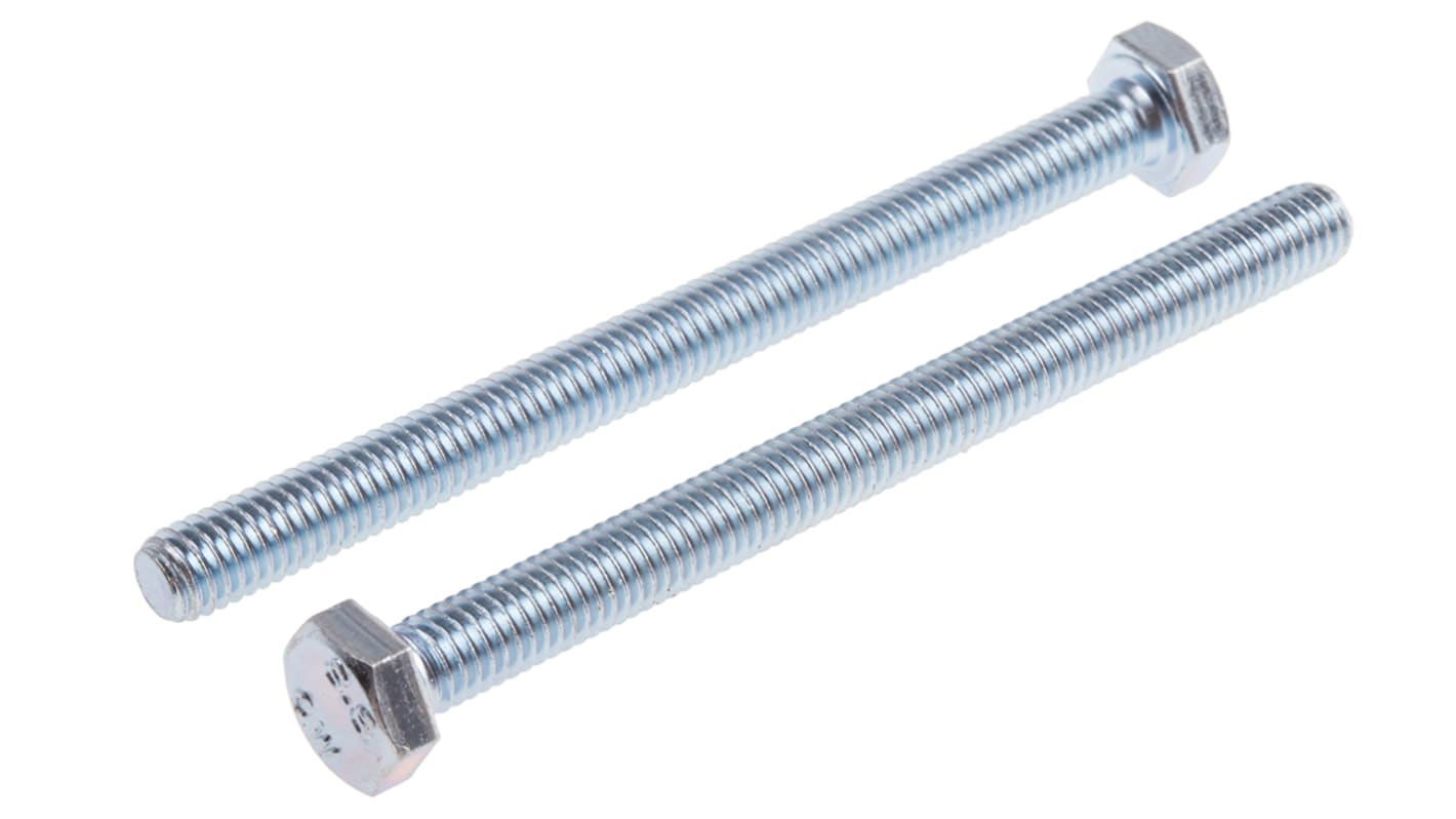 RS PRO Bright Zinc Plated Steel Hex, Hex Bolt, M6 x 75mm