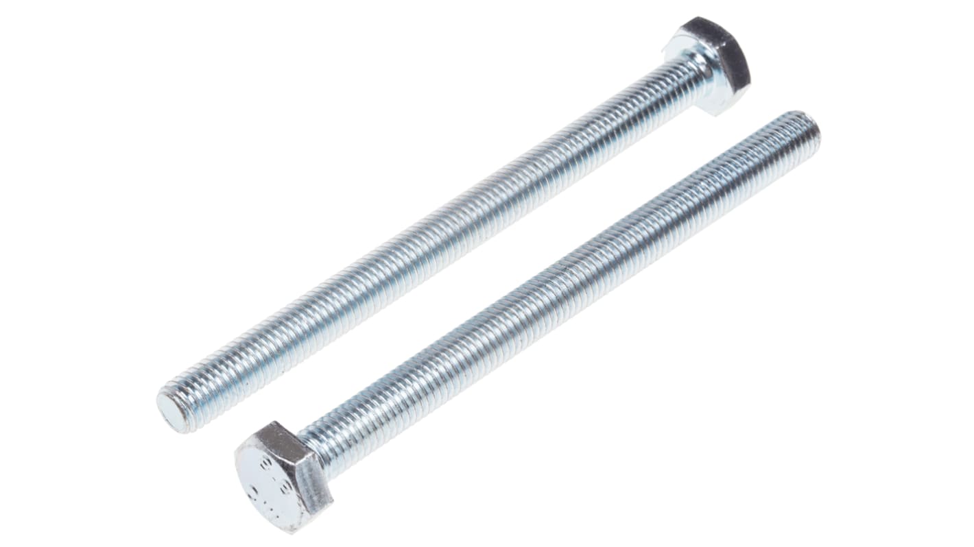 RS PRO Bright Zinc Plated Steel Hex, Hex Bolt, M6 x 80mm