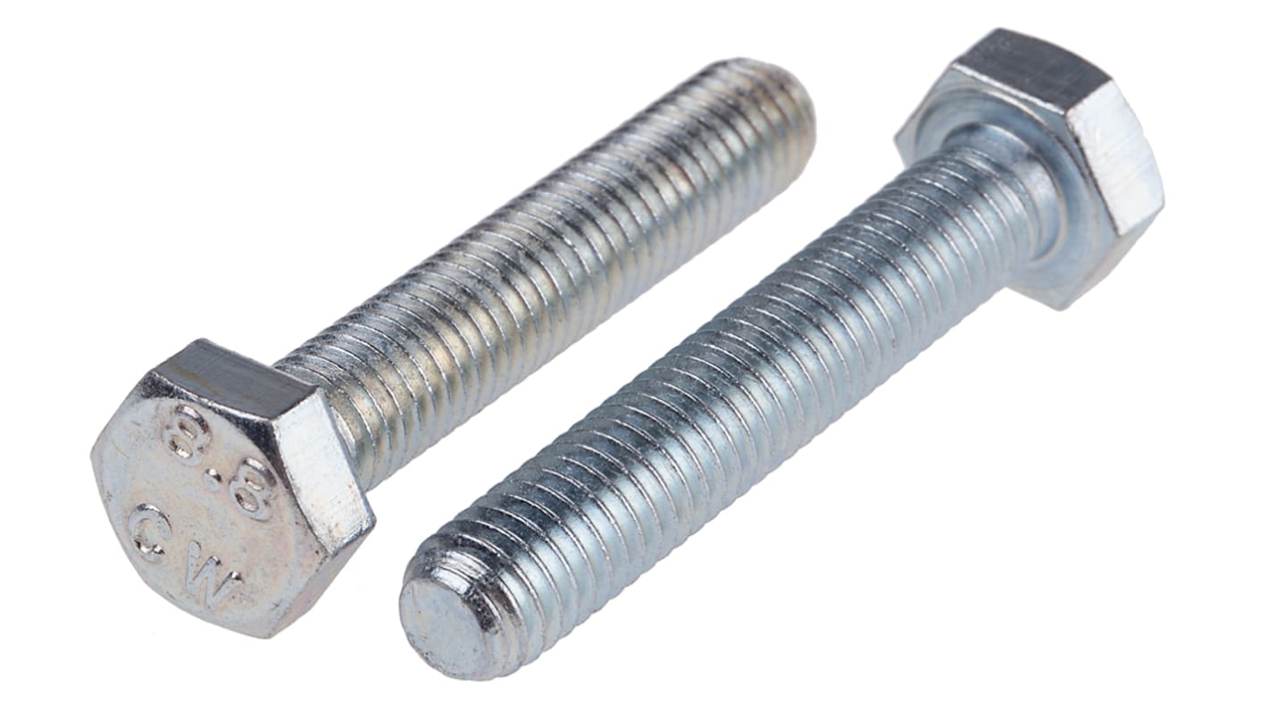 RS PRO Bright Zinc Plated Steel Hex, Hex Bolt, M8 x 45mm