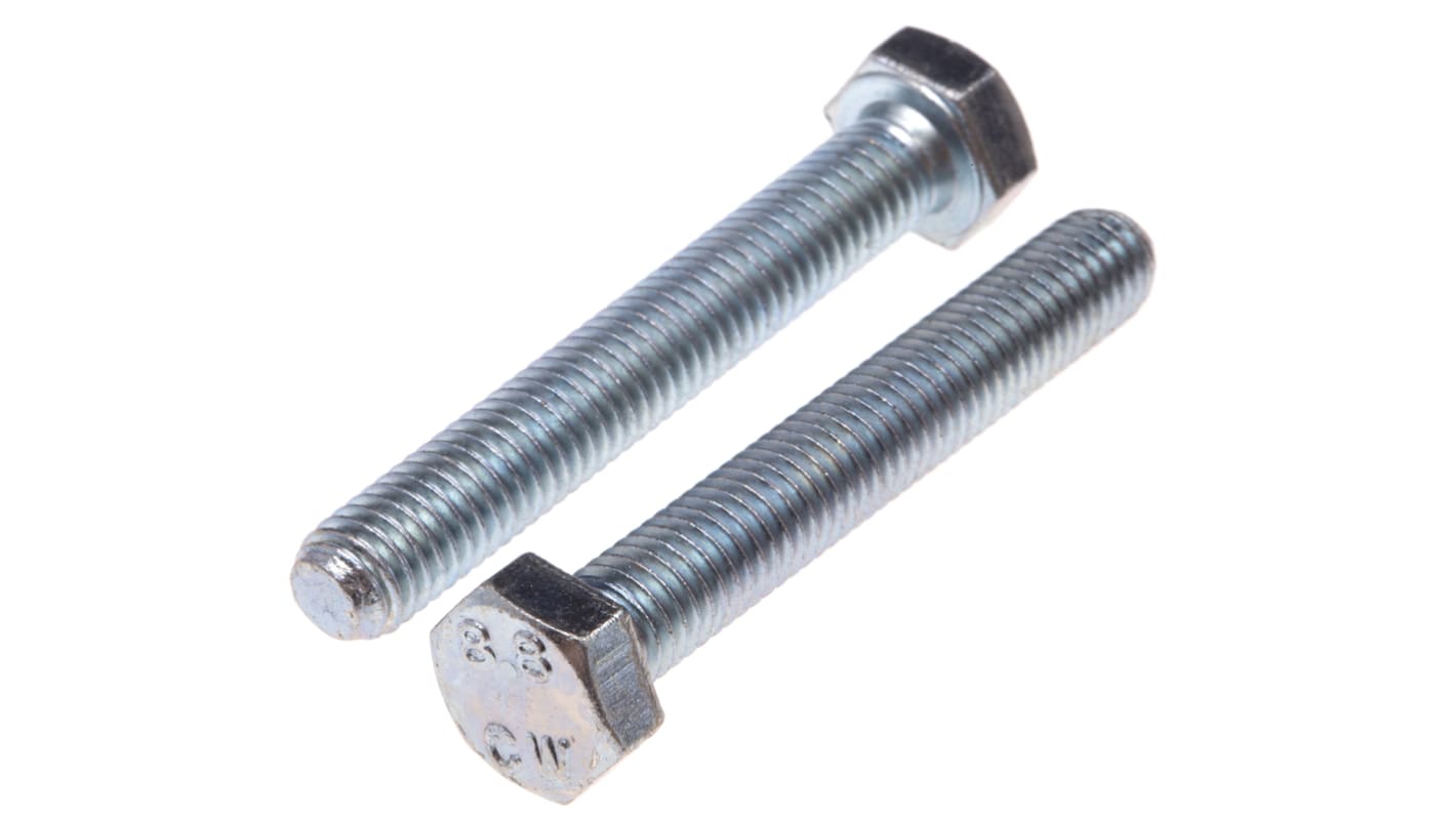 RS PRO Bright Zinc Plated Steel Hex, Hex Bolt, M8 x 60mm