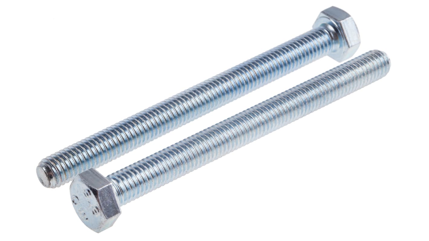 RS PRO Bright Zinc Plated Steel Hex, Hex Bolt, M8 x 90mm