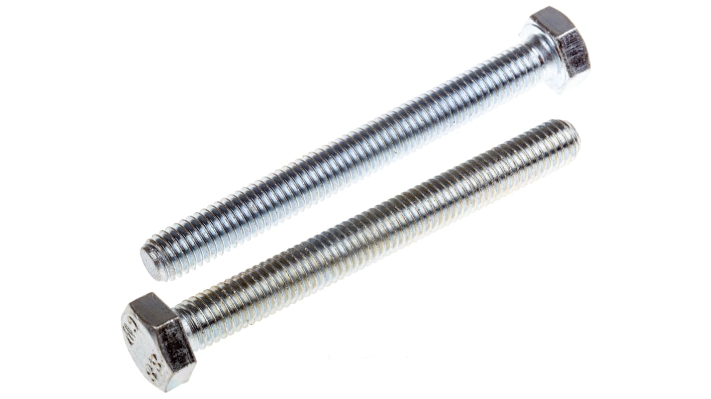Śruba z łbem sześciokątnym gwint M8 75.0mm skok 1.25mm Stalowe Sześciokątny Powlekane jasnym cynkiem RS PRO