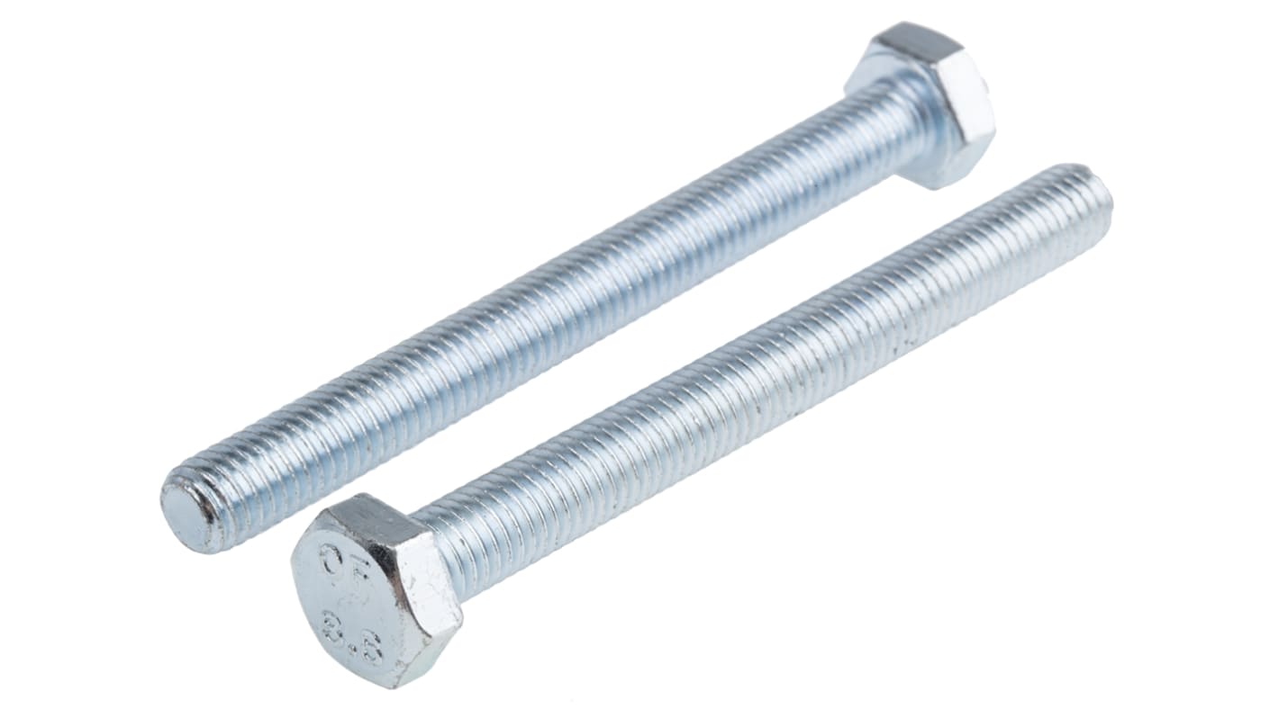 RS PRO Bright Zinc Plated Steel, Hex Bolt, M8 x 80.0mm