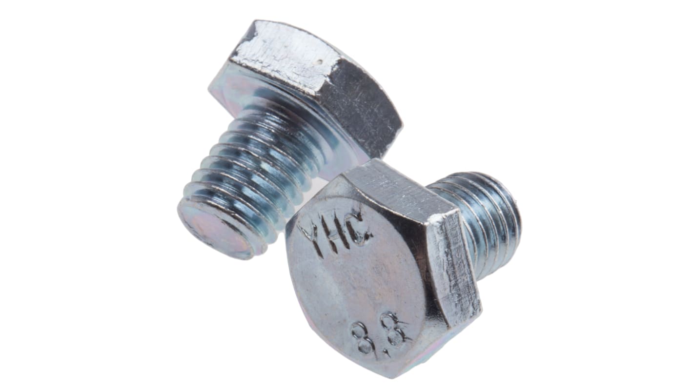 RS PRO Bright Zinc Plated Steel Hex, Hex Bolt, M10 x 12mm