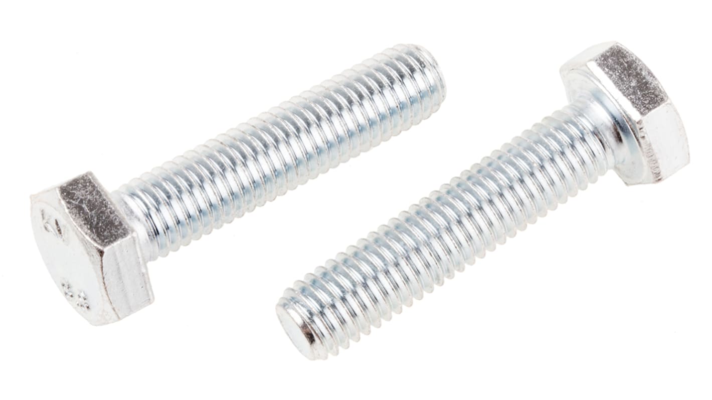 RS PRO Bright Zinc Plated Steel, Hex Bolt, M10 x 45mm