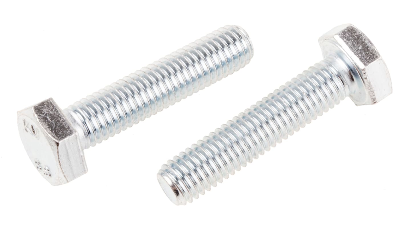 RS PRO Bright Zinc Plated Steel Hex, Hex Bolt, M10 x 45mm