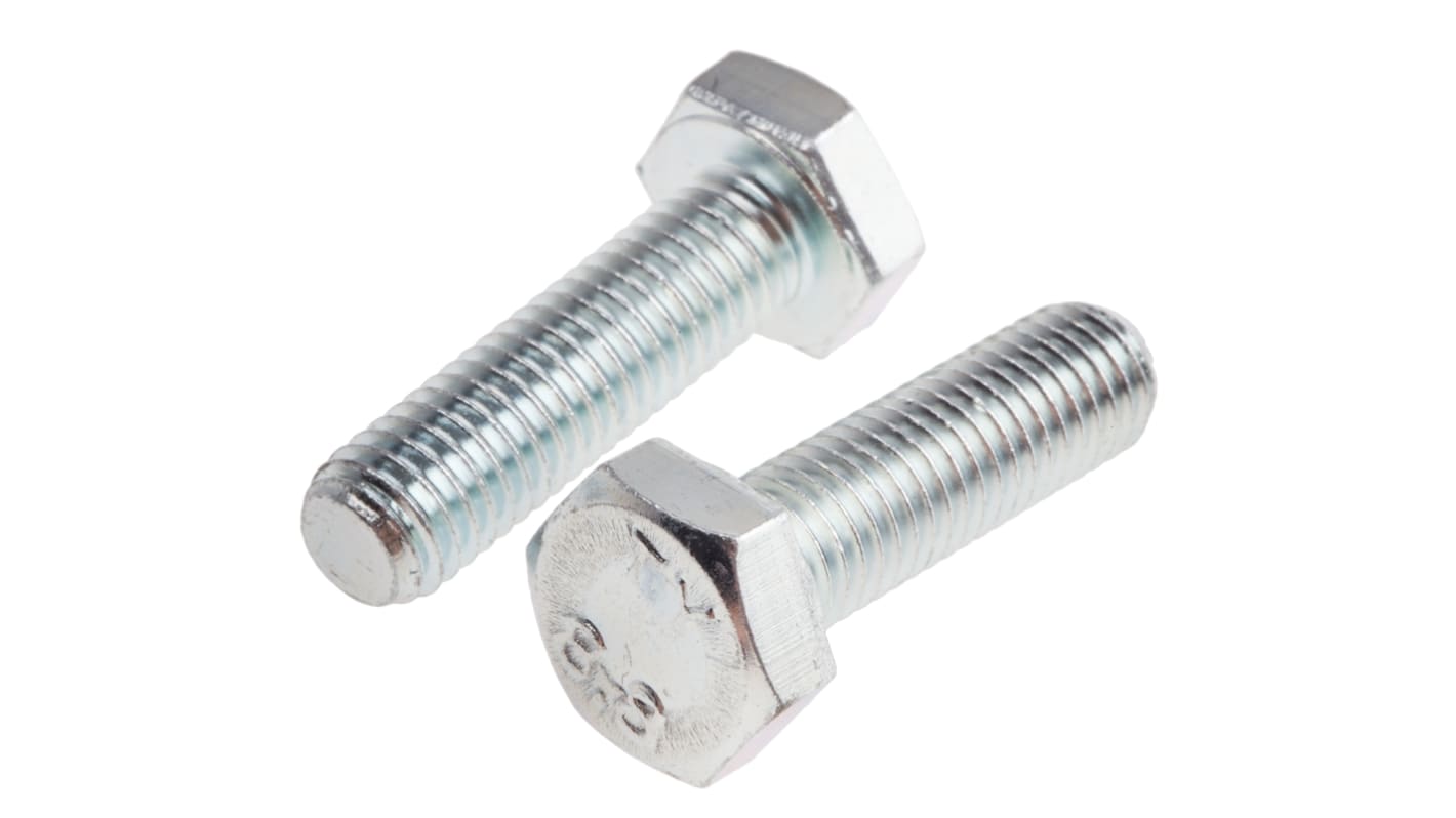 RS PRO Bright Zinc Plated Steel, Hex Bolt, M10 x 35.0mm