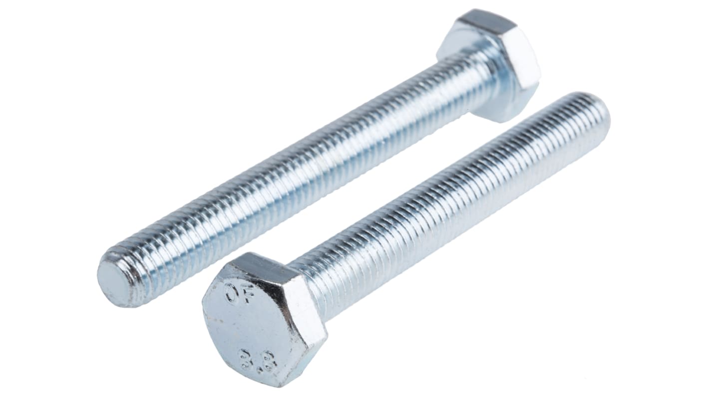 RS PRO Bright Zinc Plated Steel Hex, Hex Bolt, M10 x 80mm