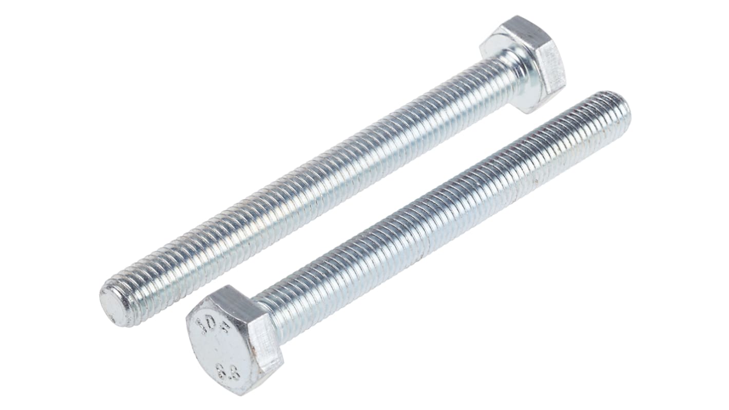 RS PRO Bright Zinc Plated Steel, Hex Bolt, M10 x 100.0mm