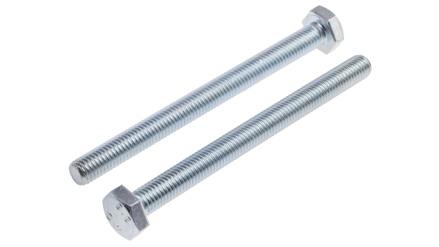 RS PRO Bright Zinc Plated Steel Hex, Hex Bolt, M10 x 120mm