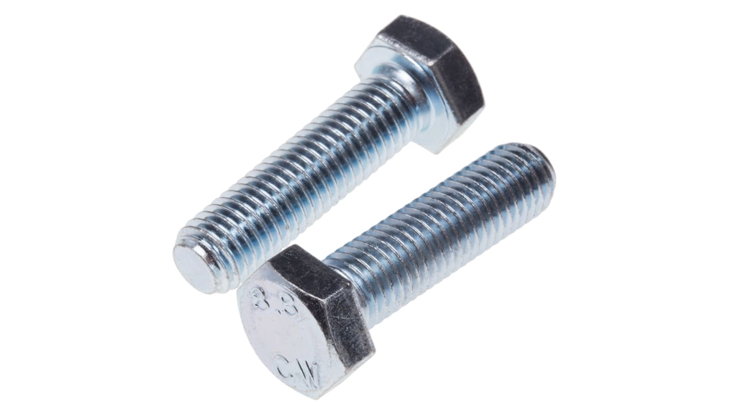 RS PRO Bright Zinc Plated Steel Hex, Hex Bolt, M12 x 55mm