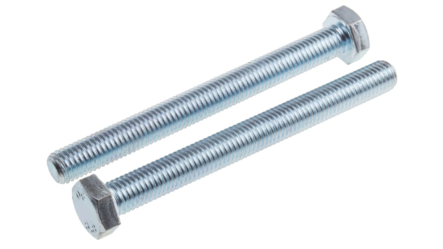 RS PRO Bright Zinc Plated Steel Hex, Hex Bolt, M12 x 120mm