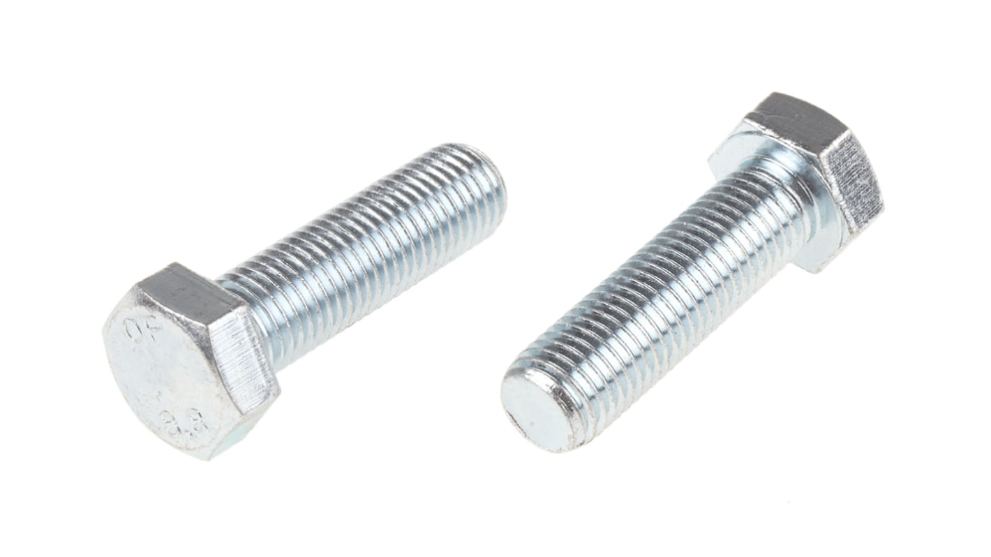 RS PRO Bright Zinc Plated Steel, Hex Bolt, M16 x 55.0mm