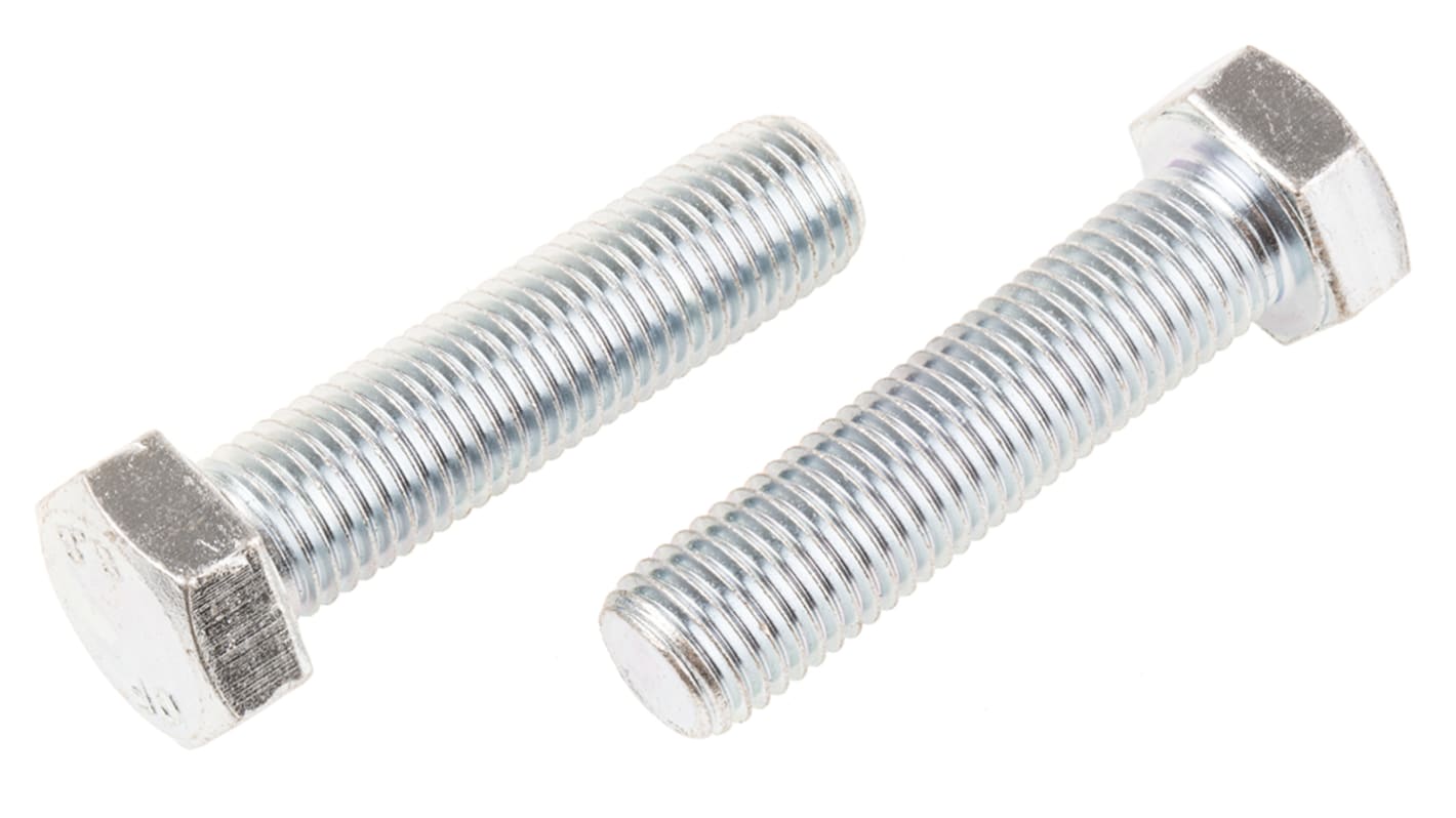 RS PRO Bright Zinc Plated Steel, Hex Bolt, M16 x 65.0mm