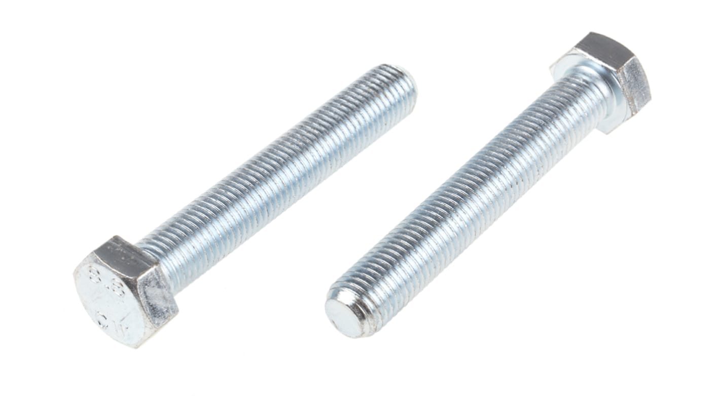 RS PRO Bright Zinc Plated Steel, Hex Bolt, M16 x 100.0mm