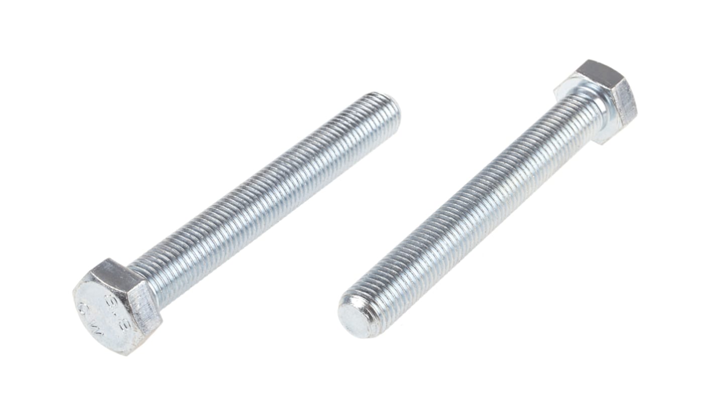 RS PRO Bright Zinc Plated Steel Hex, Hex Bolt, M16 x 120mm