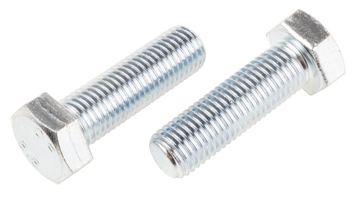 RS PRO Bright Zinc Plated Steel Hex, Hex Bolt, M20 x 65mm