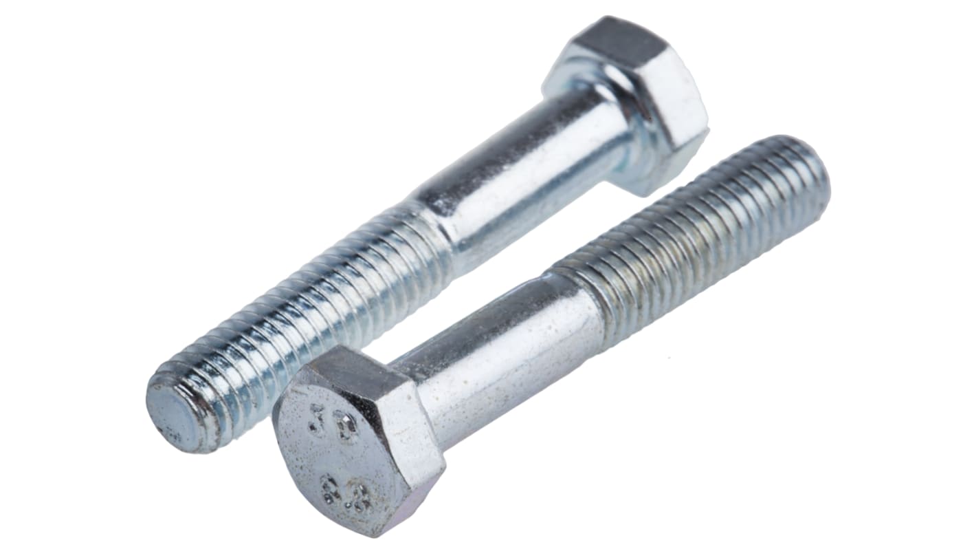 RS PRO Bright Zinc Plated Steel Hex, Hex Bolt, M5 x 30mm