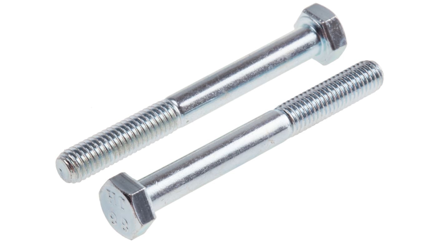 RS PRO Bright Zinc Plated Steel, Hex Bolt, M5 x 45.0mm