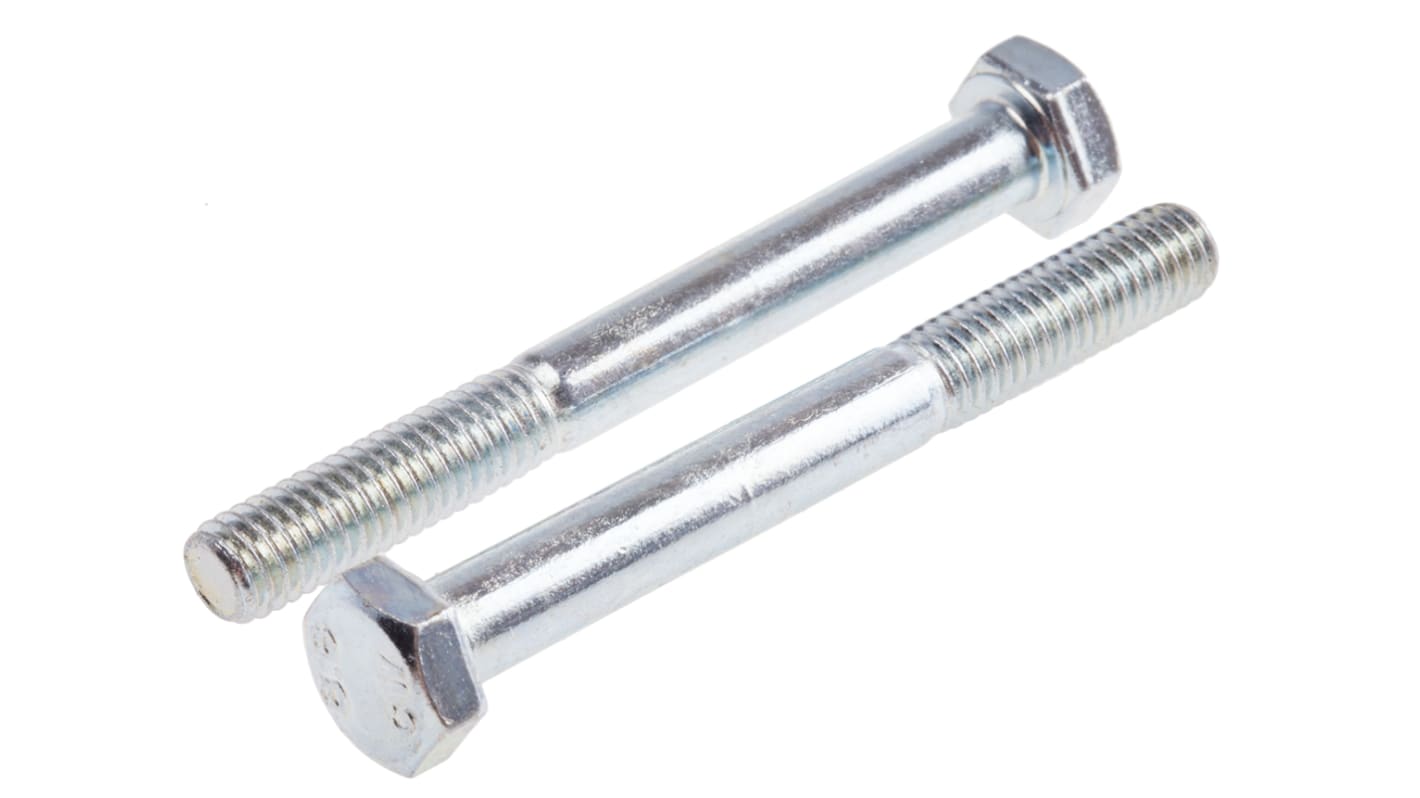 RS PRO Bright Zinc Plated Steel, Hex Bolt, M6 x 55mm