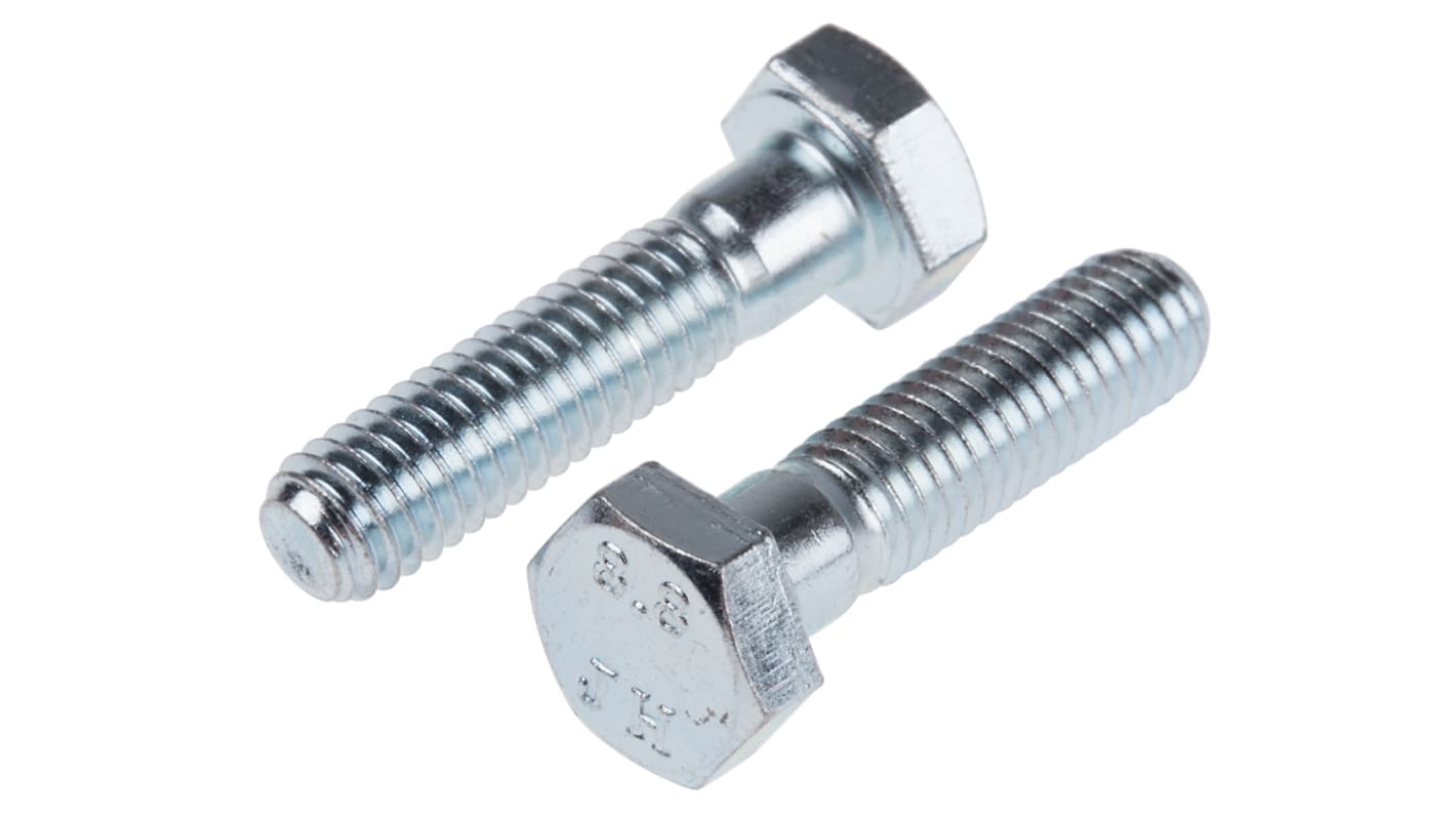 RS PRO Bright Zinc Plated Steel Hex, Hex Bolt, M6 x 25mm