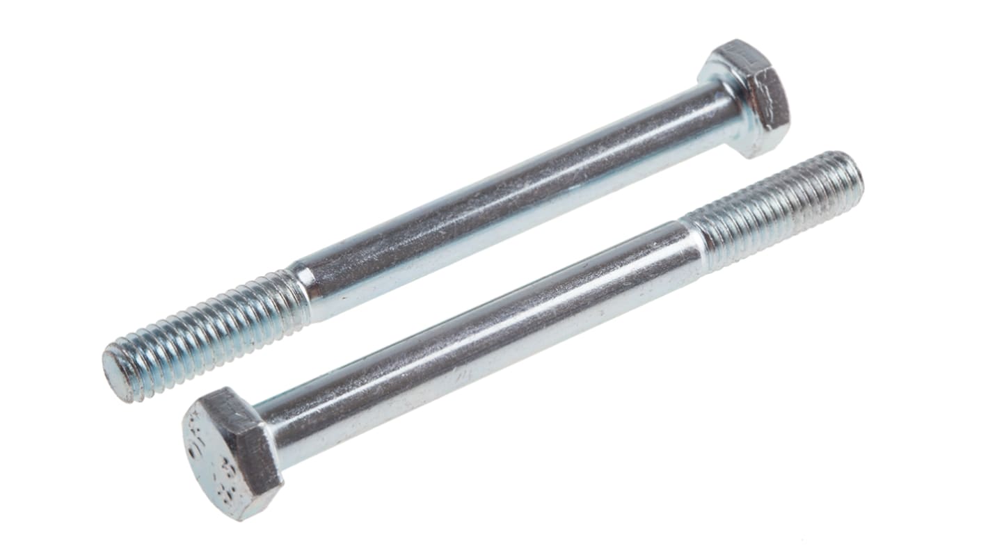 RS PRO Bright Zinc Plated Steel Hex, Hex Bolt, M6 x 65mm