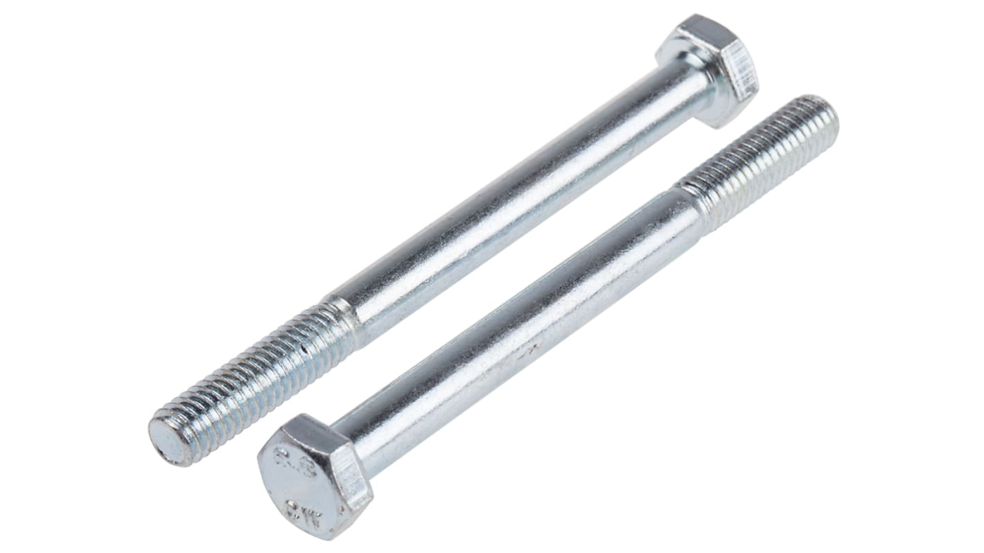 RS PRO Bright Zinc Plated Steel Hex, Hex Bolt, M6 x 70mm