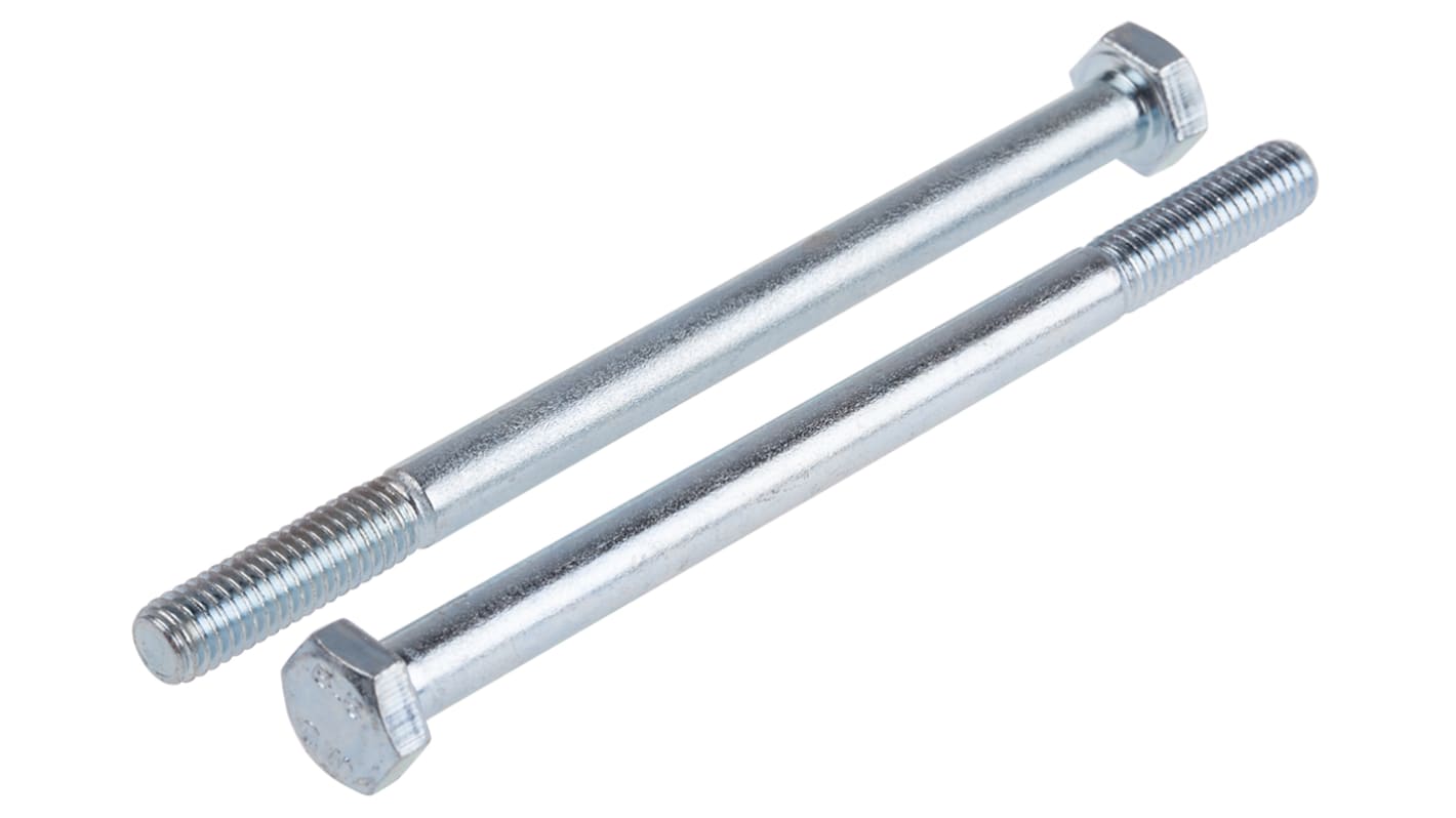 RS PRO Bright Zinc Plated Steel, Hex Bolt, M6 x 90.0mm