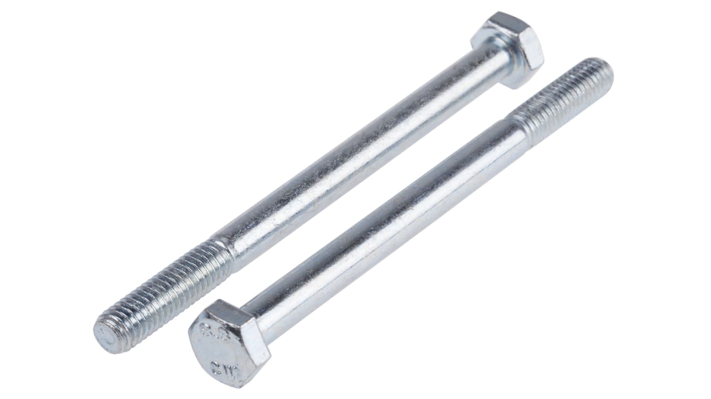 RS PRO Bright Zinc Plated Steel, Hex Bolt, M6 x 80.0mm