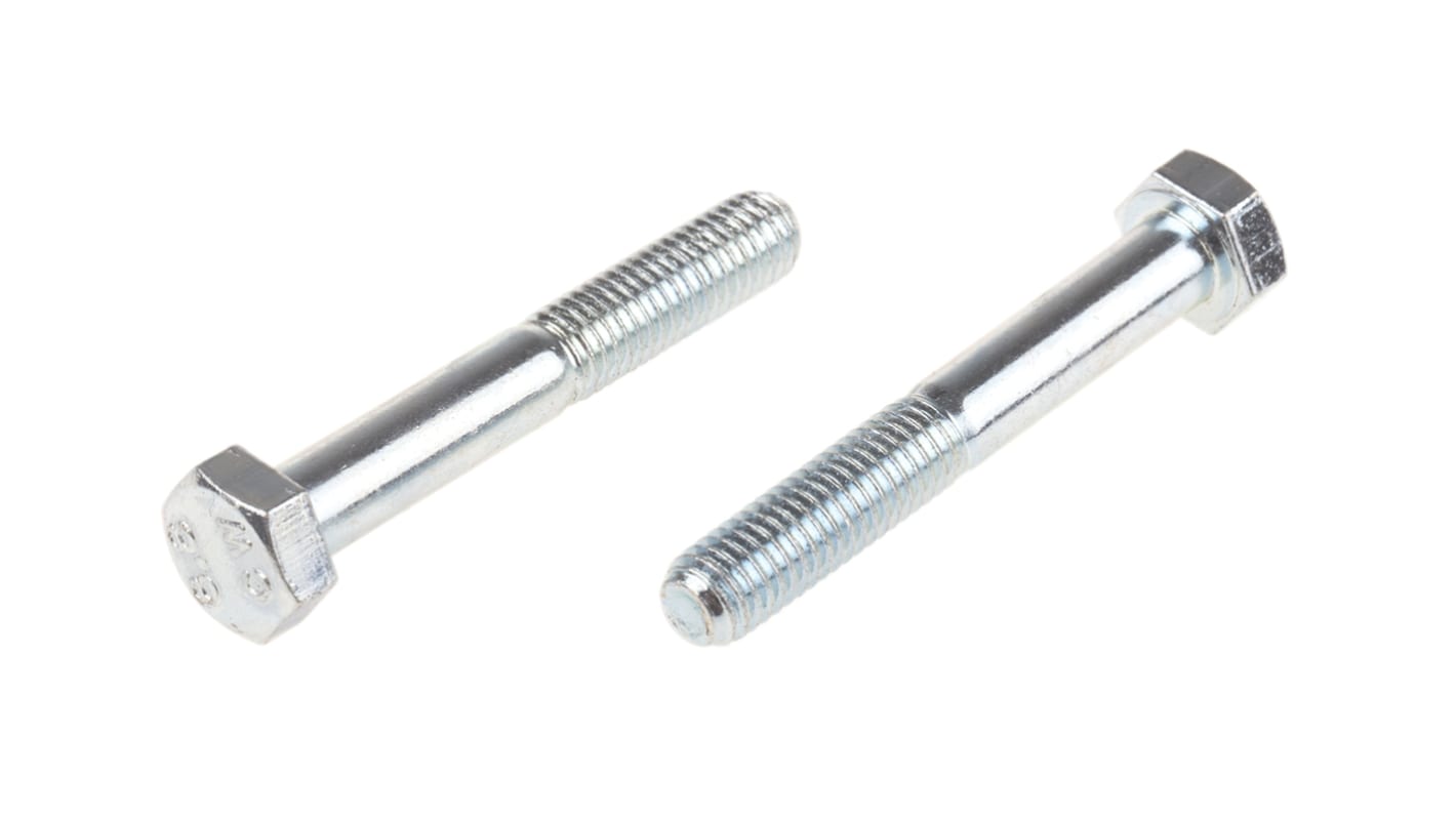 RS PRO Bright Zinc Plated Steel, Hex Bolt, M8 x 55.0mm