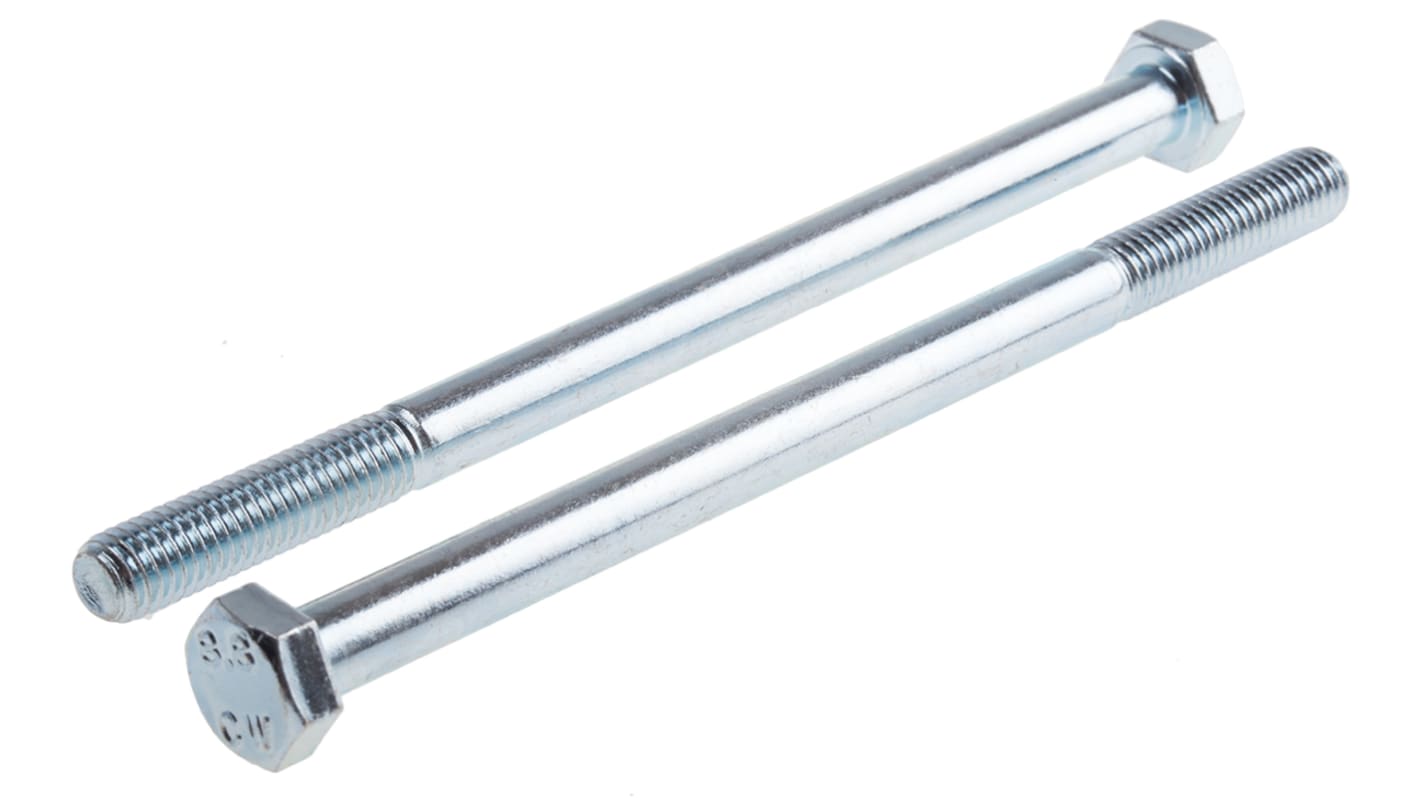 RS PRO Bright Zinc Plated Steel, Hex Bolt, M8 x 130.0mm