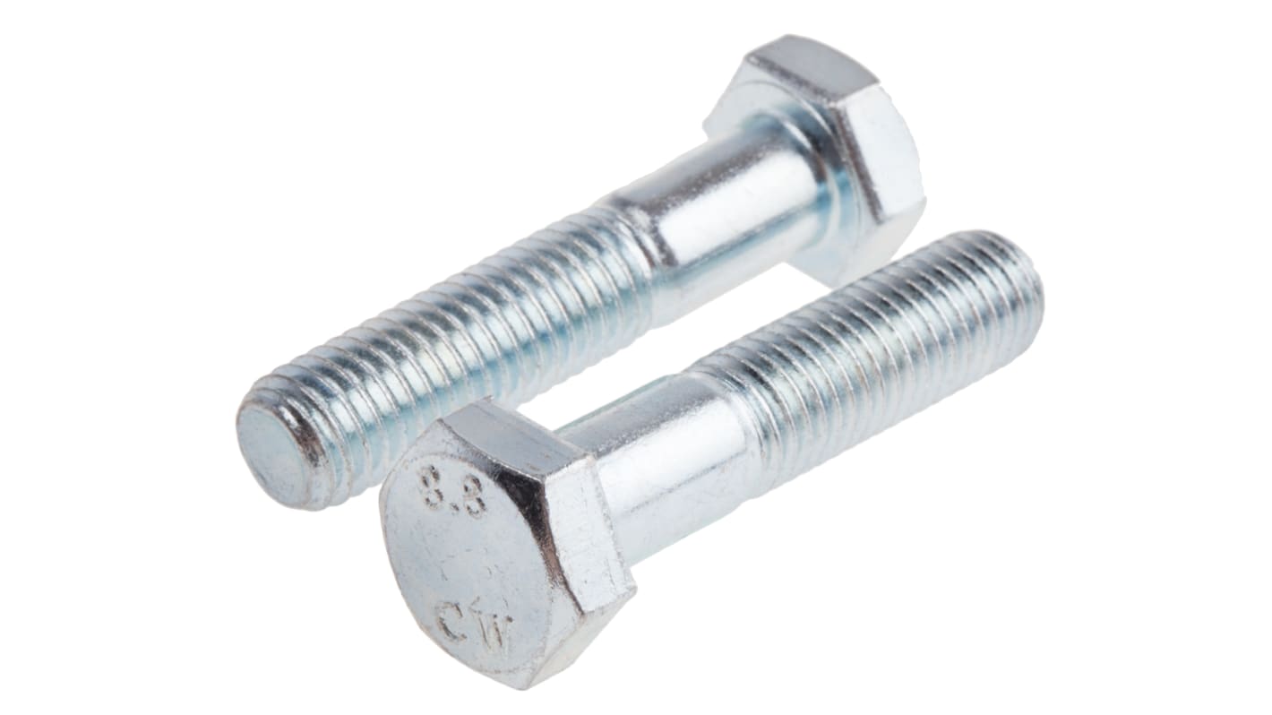 RS PRO Bright Zinc Plated Steel, Hex Bolt, M10 x 65.0mm