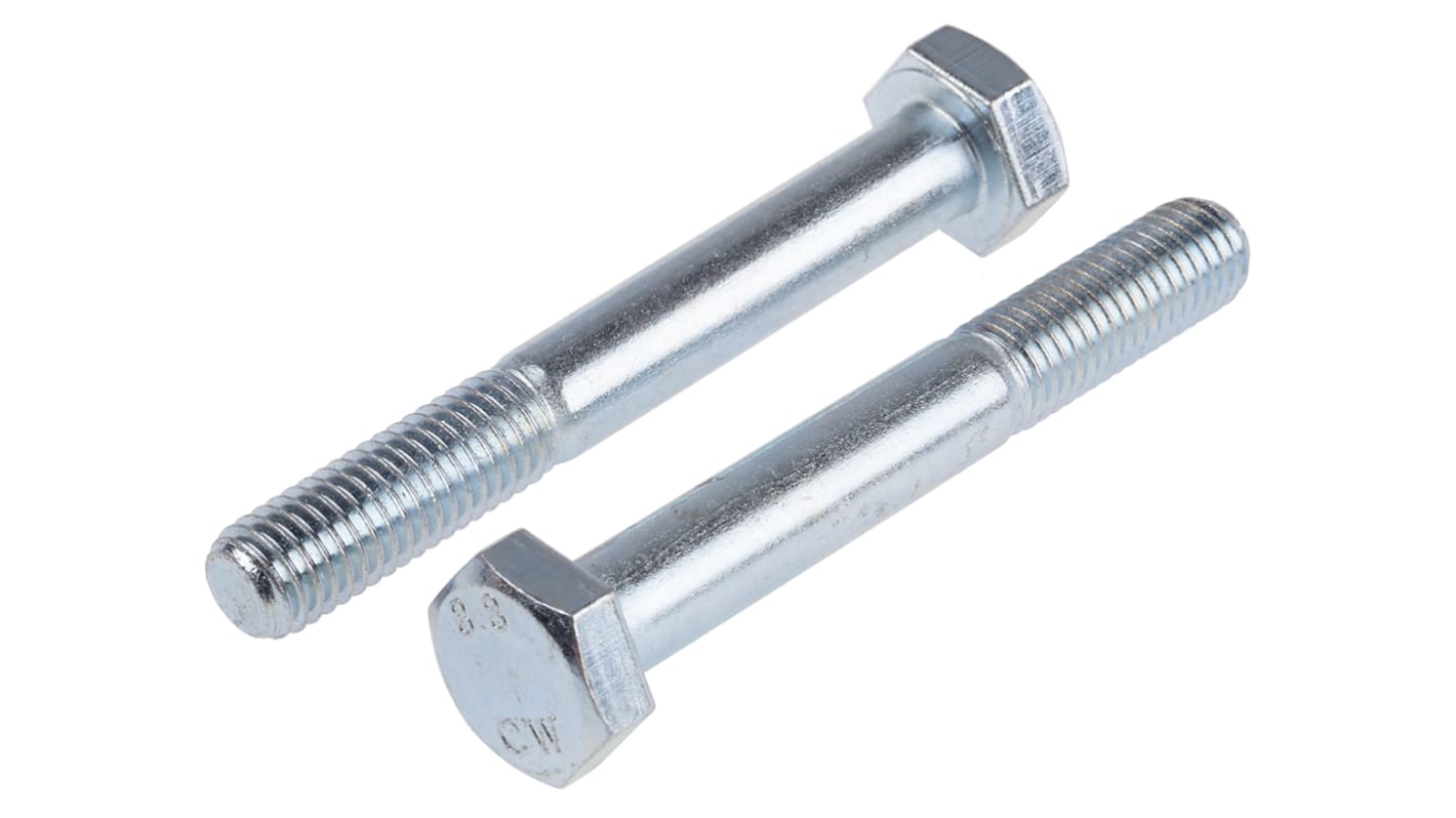 RS PRO Bright Zinc Plated Steel Hex, Hex Bolt, M10 x 75mm