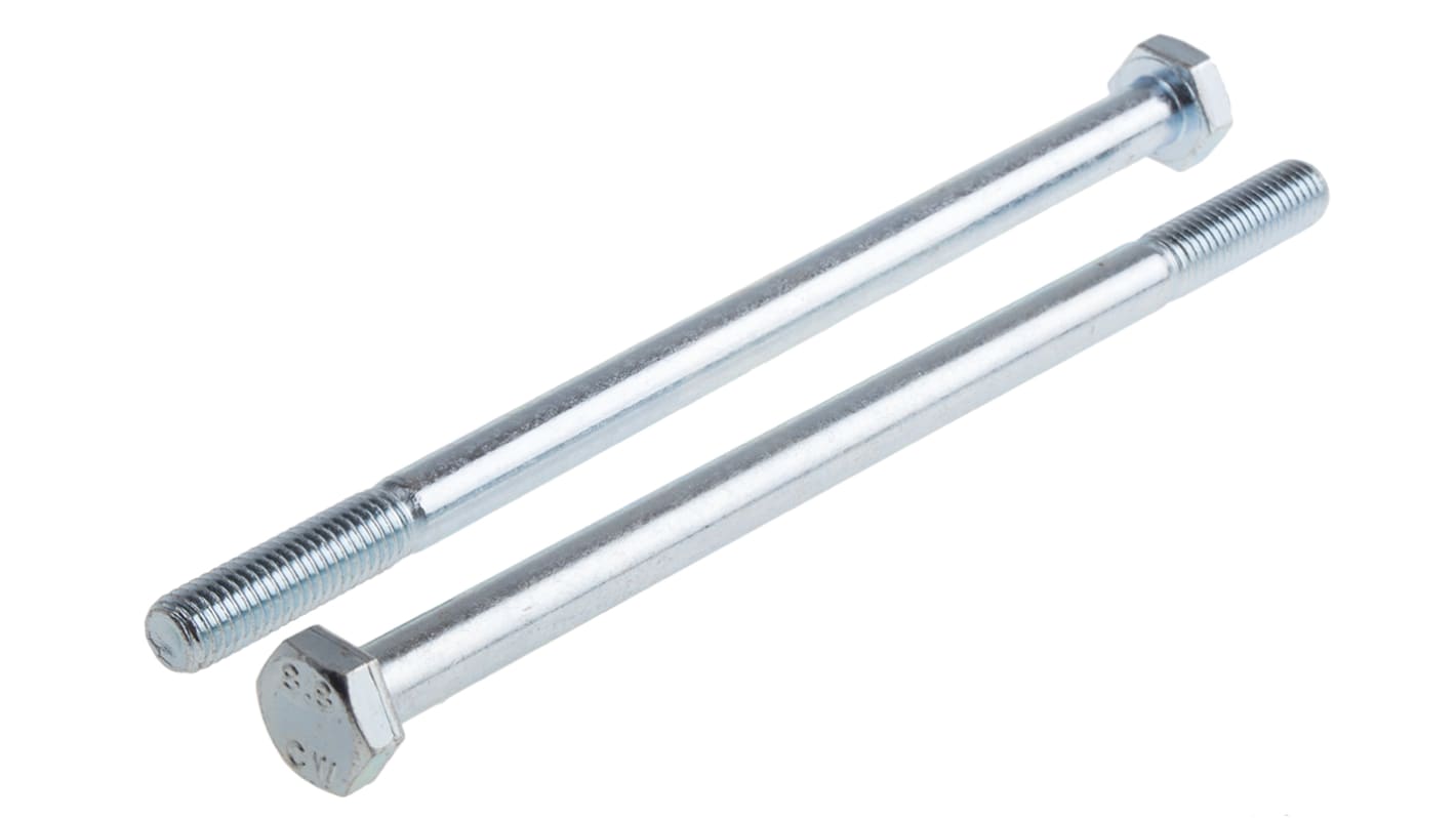 RS PRO Bright Zinc Plated Steel, Hex Bolt, M10 x 180.0mm