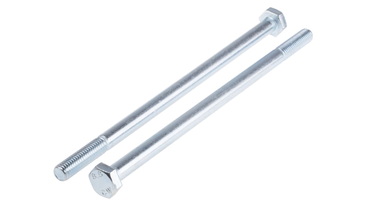 RS PRO Bright Zinc Plated Steel, Hex Bolt, M10 x 200.0mm