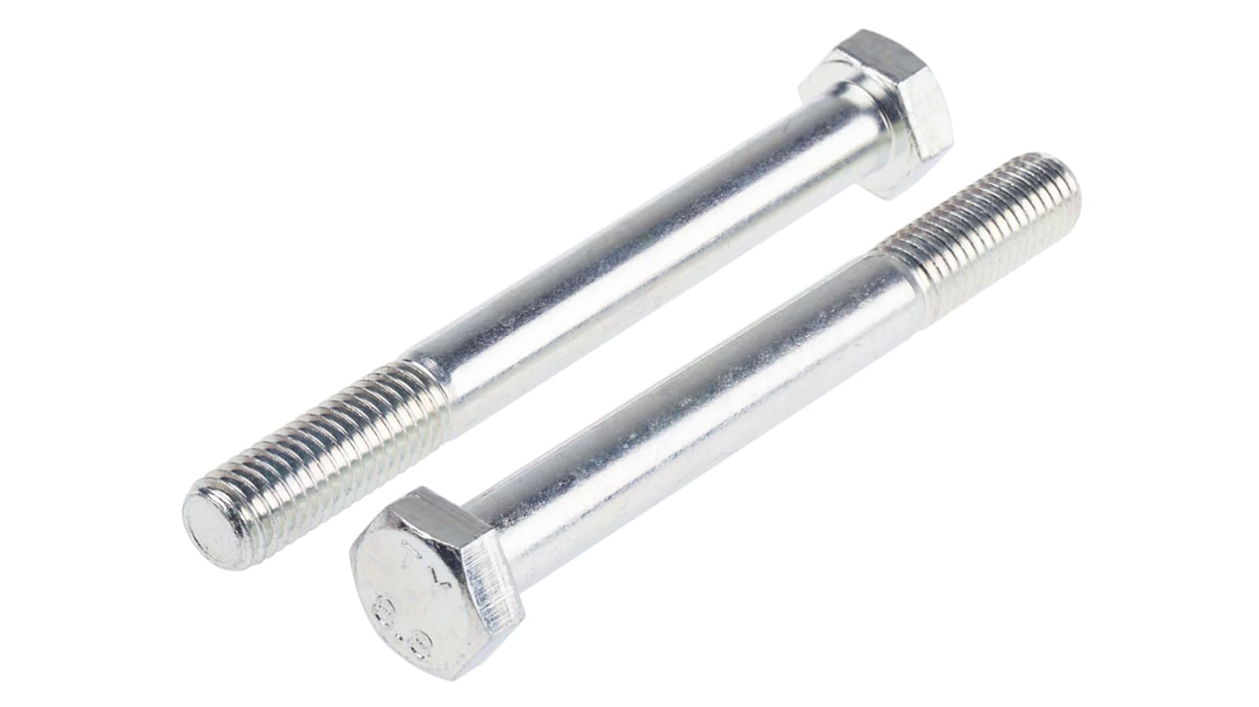RS PRO Bright Zinc Plated Steel, Hex Bolt, M12 x 110.0mm