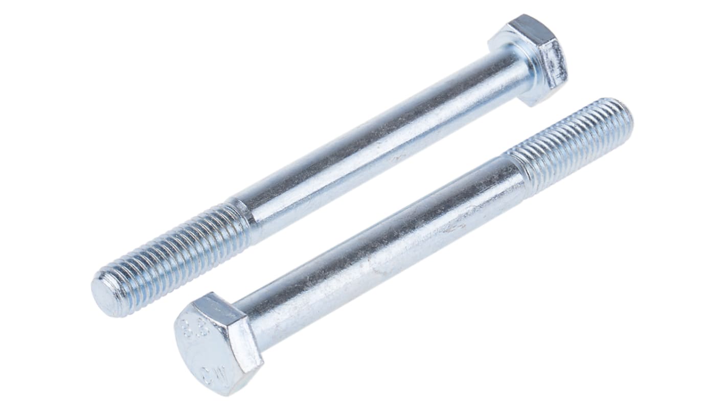 RS PRO Bright Zinc Plated Steel Hex, Hex Bolt, M12 x 120mm