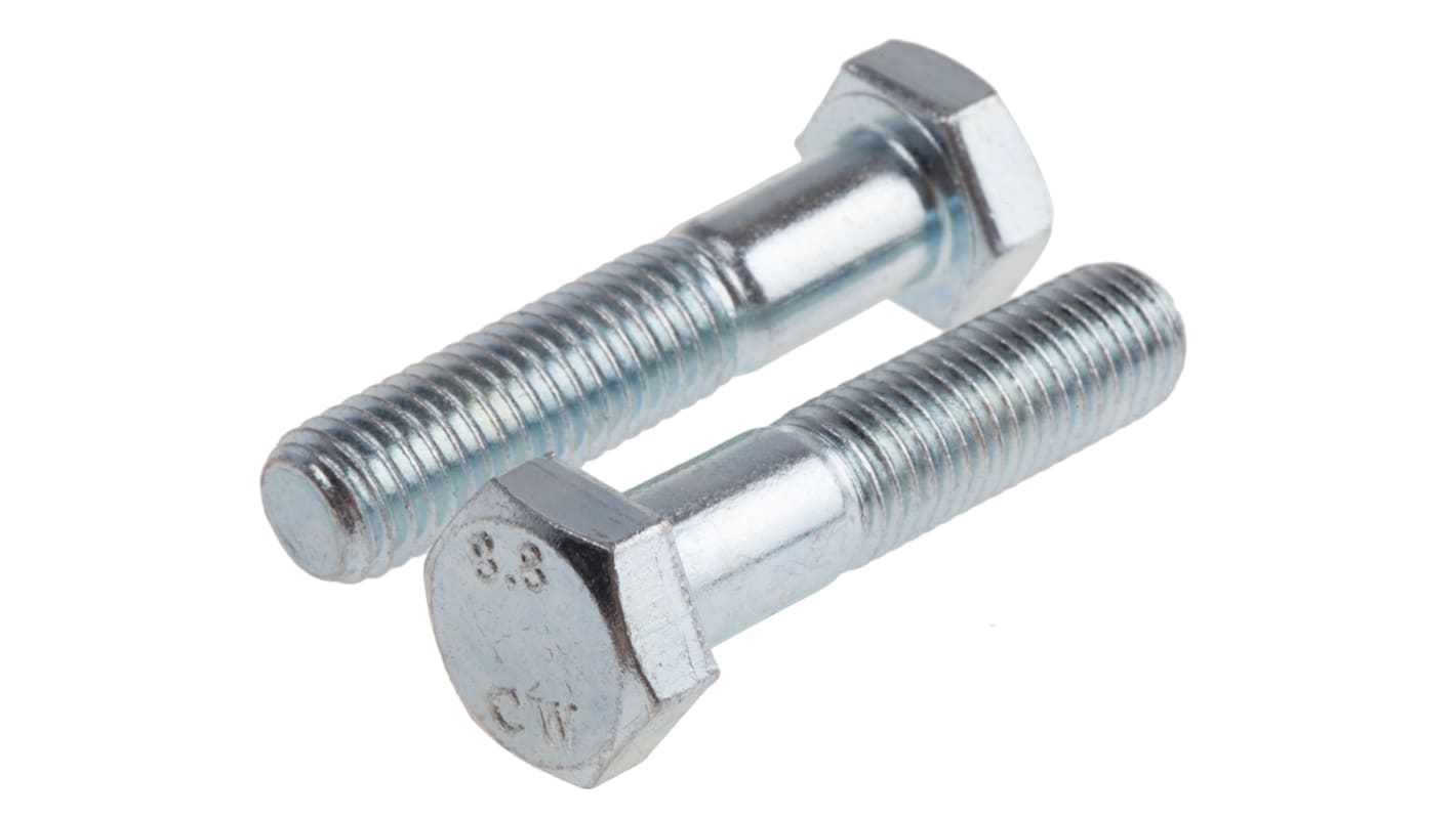 Śruba z łbem sześciokątnym gwint M12 55mm skok 1.75mm Stalowe Sześciokątny Powlekane jasnym cynkiem RS PRO