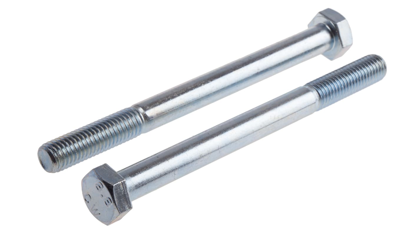 RS PRO Bright Zinc Plated Steel, Hex Bolt, M12 x 130.0mm